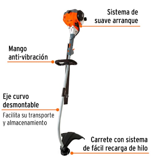 Piezas Desbrozadora Desmalezadora a Gasolina 26cc TRUPER Mango D 17" Curva