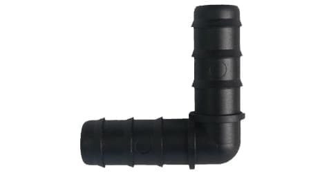 Conector, acoplador, unión, pieza de conexión, accesorio de riego, codo de 90 grados, adaptador, elemento de unión, accesorio de poliducto, conector para manguera, pieza de instalación, curva, unión angular, codo de manguera, conexión para poliducto, accesorio de instalación, Conector en ángulo para manguera 16 mm, kodo poludukto