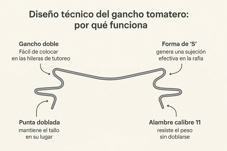Esquema del diseño de un gancho para invernadero gancho tomatero gancho para tutorear tutoreo entutorar tutorear en invernadero