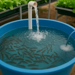 oxigenacion artificial y por cascada en un cultivo acuaponico con peses acuaponia