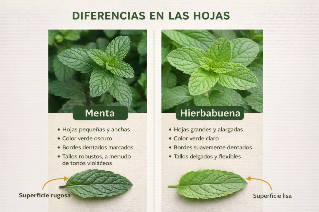 diferencias entre la hoja de menta y hierbabuena