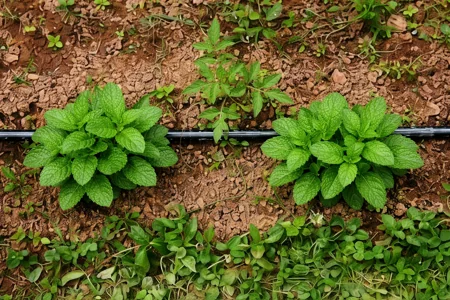 riego con cinta de riego en el cultivo de la menta