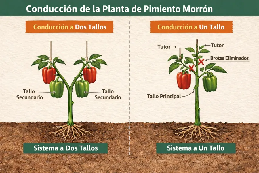 conduccion de la planta de pimiento morron