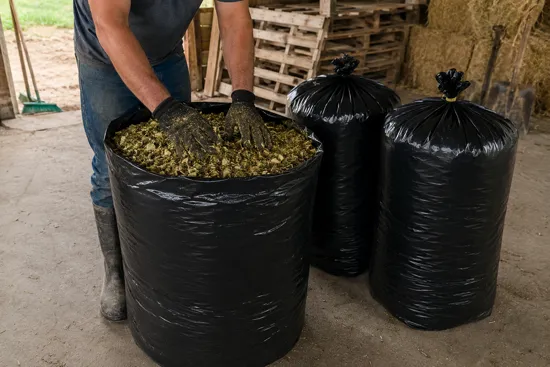 Bolsa para silo utilizada para compactar y conservar ensilaje de maíz