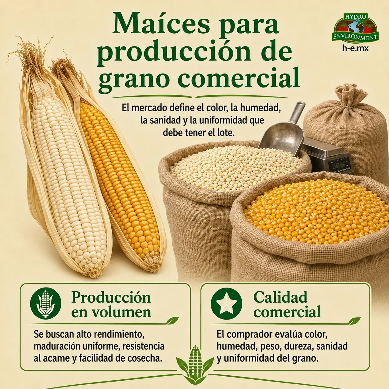 tipos de maices para producción de grano comercial